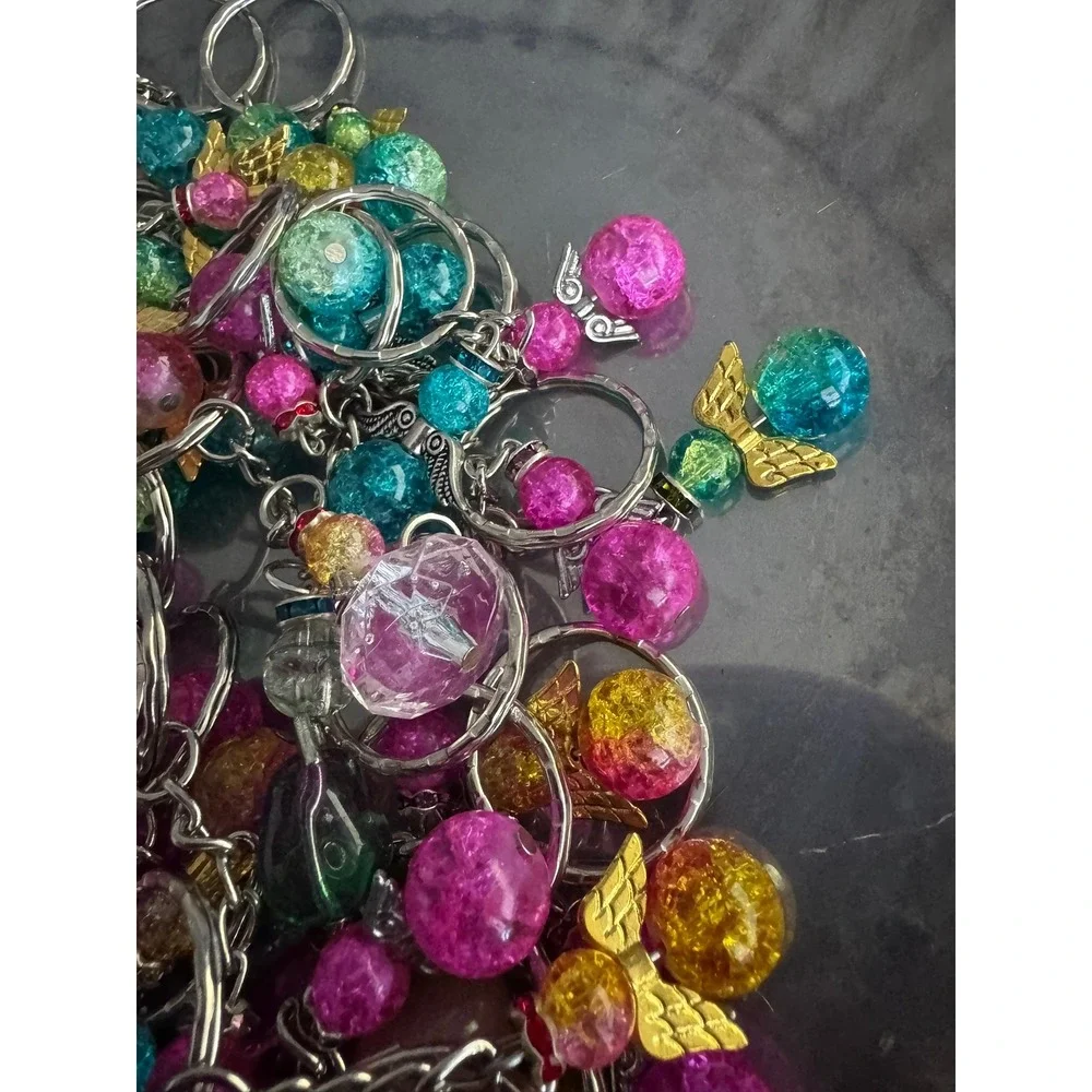 Angel Keychains Bulk Lot Crackle Bead Charms Silver Gold Wings Over 1 lbs