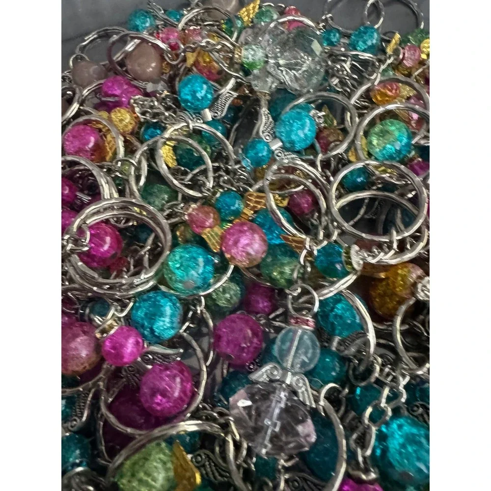 Angel Keychains Bulk Lot Crackle Bead Charms Silver Gold Wings Over 1 lbs
