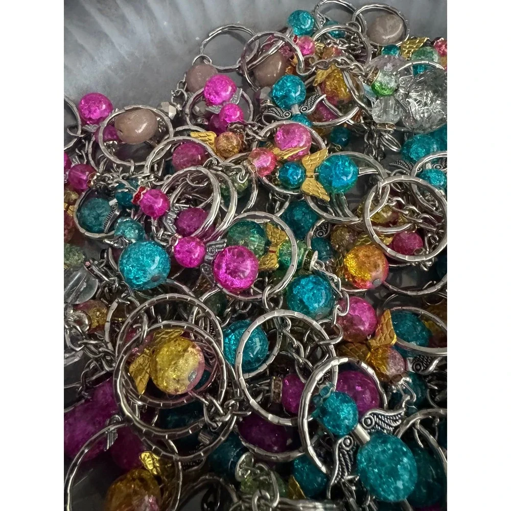 Angel Keychains Bulk Lot Crackle Bead Charms Silver Gold Wings Over 1 lbs