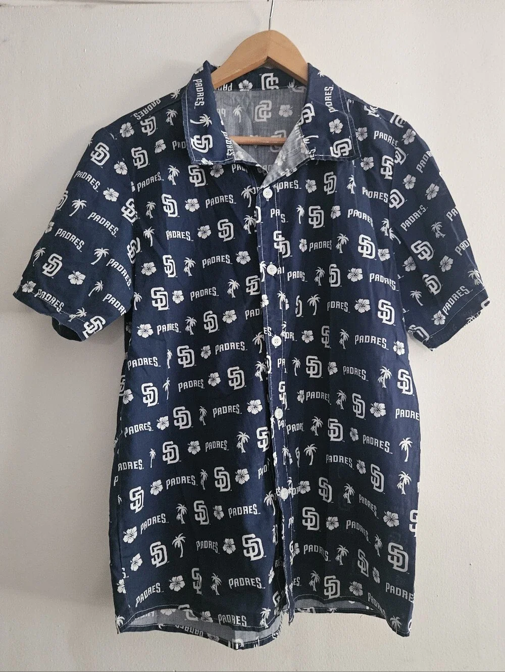 San Diego Padres Navy Logo Print Short-Sleeve Shirt Large