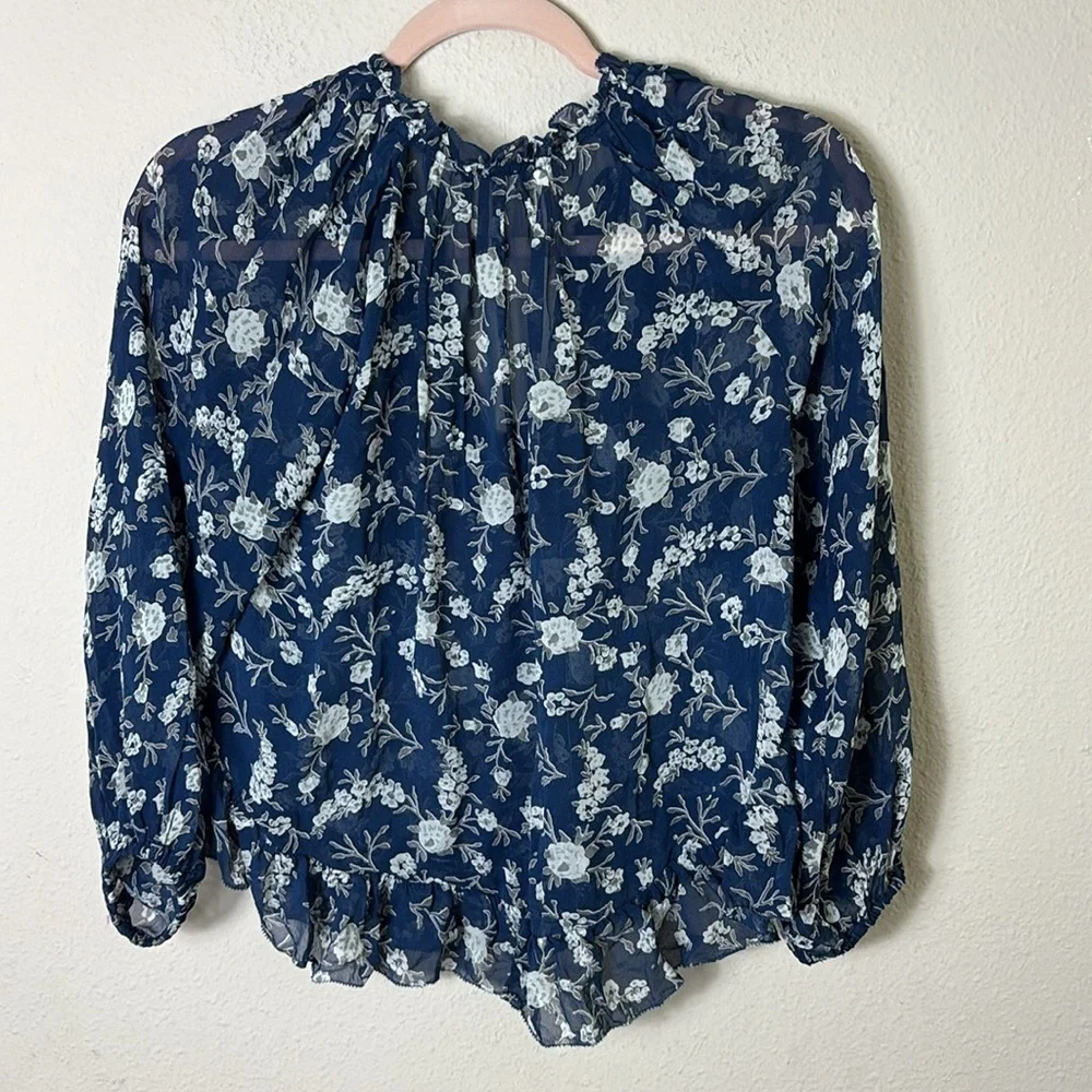 Ulla Johnson Rosine 100% Silk Sheer Blouse Top In Azure Blue size 0
