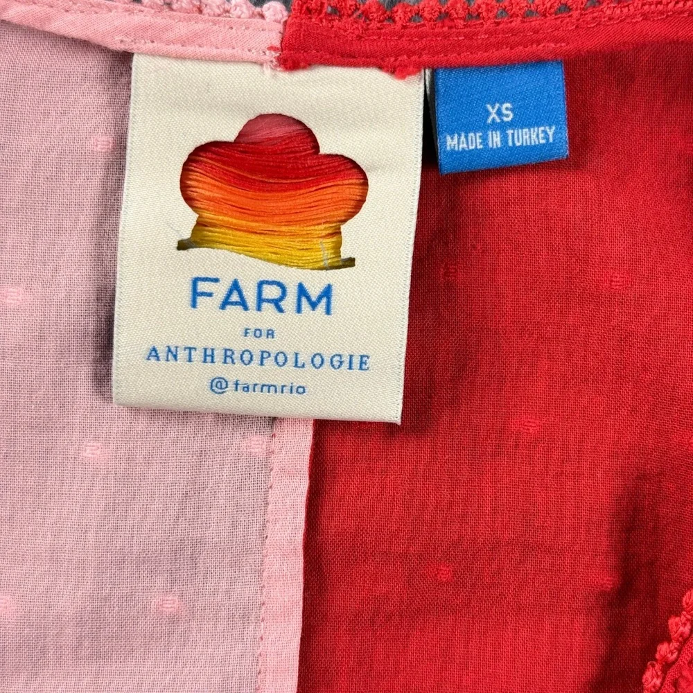 Farm Rio Anthropology Colorblock Wrap Blouse Top XS Swiss Dot Pink Red Festival