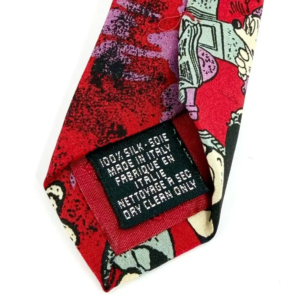 Vintage 90s Disney Red 100% Silk Mickey Minnie Mouse Necktie
