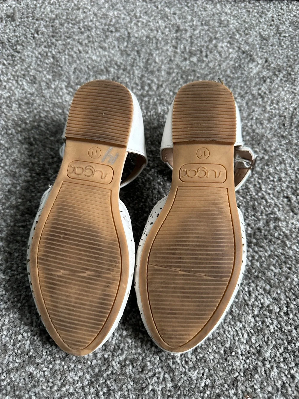 Girl's White Perforated Ankle-Strap Flats