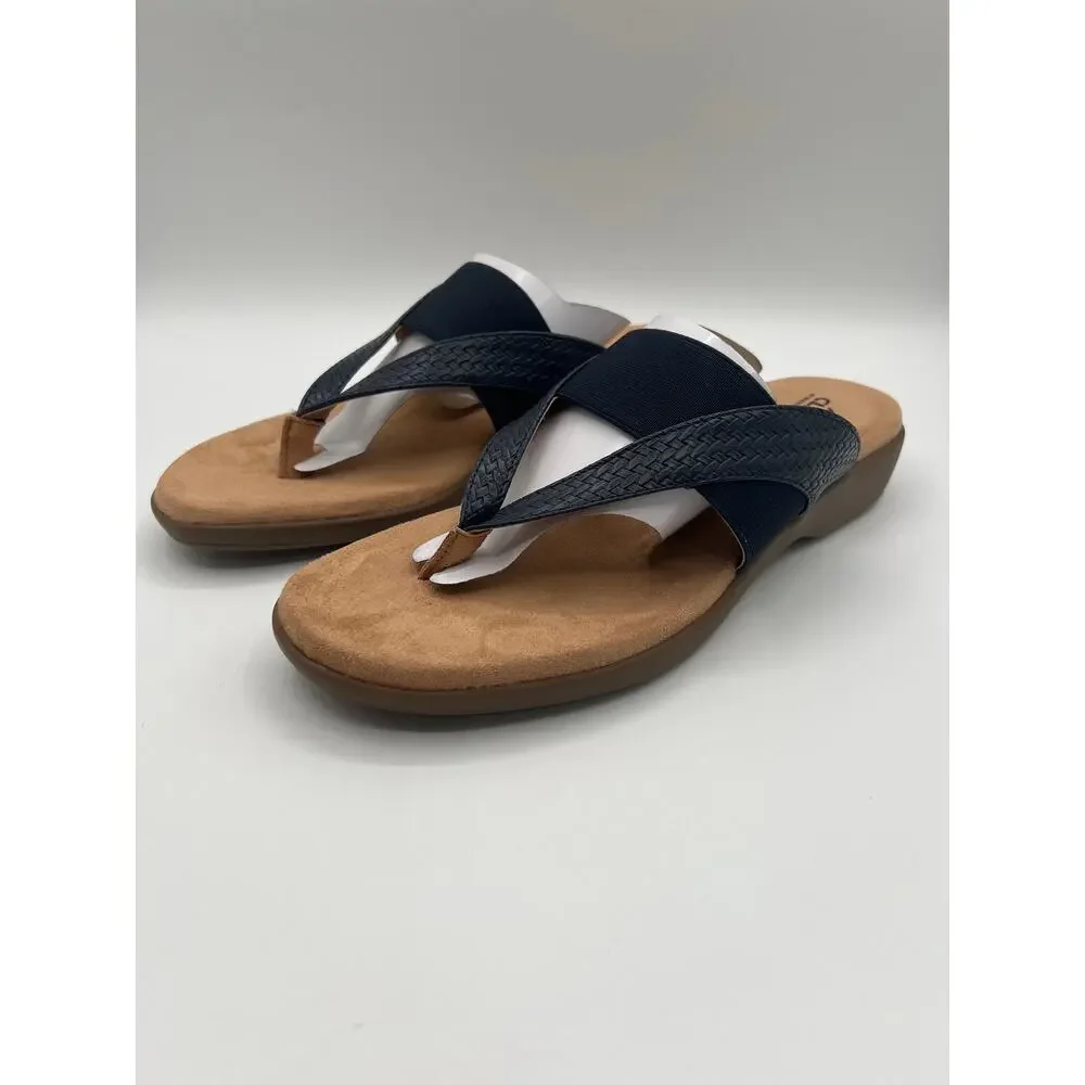 CLIFFS BY WHITE MOUNTAIN WOMENS BUMBLE NAVY WOVEN SMOOTH THONG SANDAL 10M