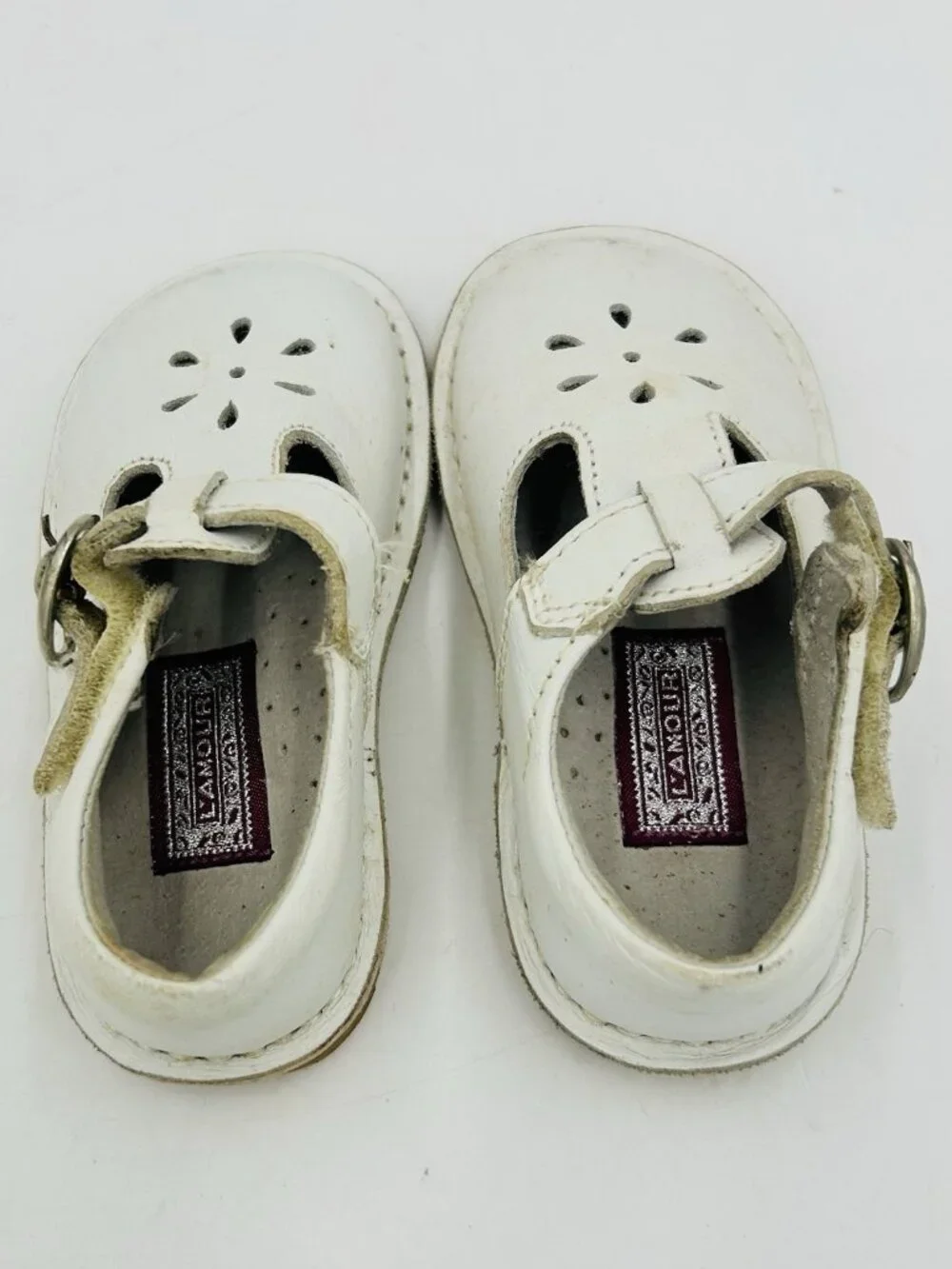 L’AMOUR Style 751 White Leather Mary Jane T-Strap Dress Shoes Sz 5 Toddler Girls