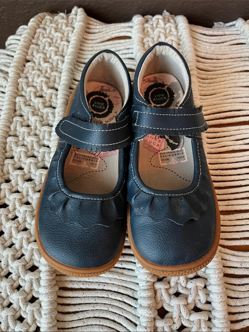 Livie & Luca Navy Mary Jane Shoes with Tan Sole