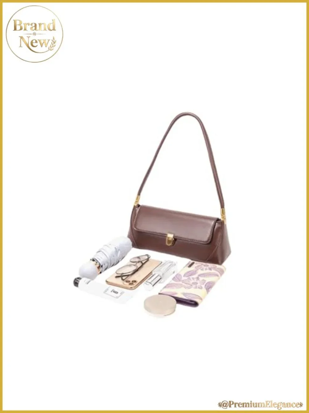 Vegan Leather Small Hobo Shoulder Bag with Gold Hardware