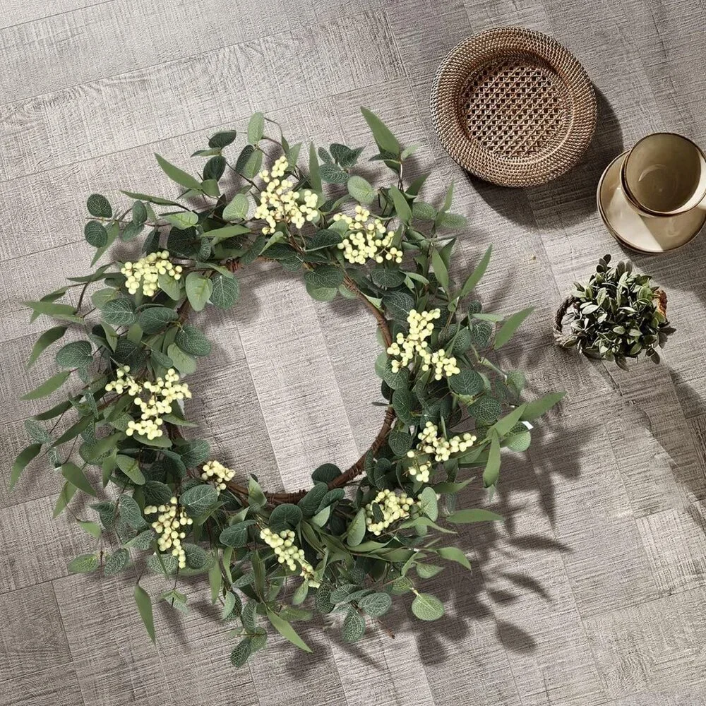 20'' Eucalyptus Wreath for Front Door Porch Window Green Decor for Home