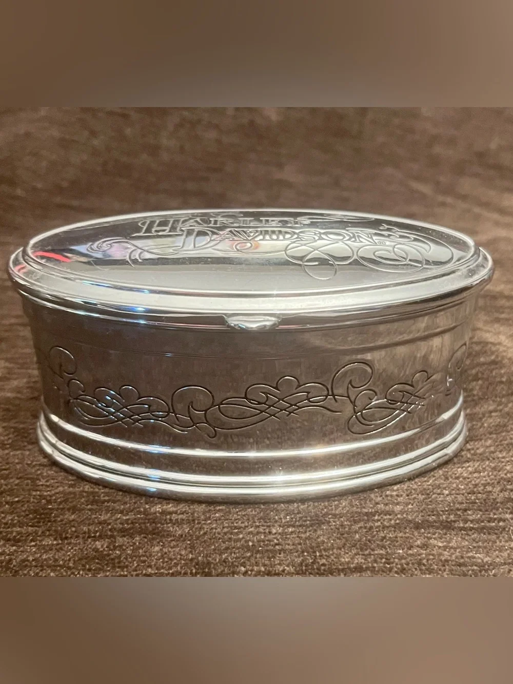 Harley-Davidson Silver Decorative Oval Trinket Box