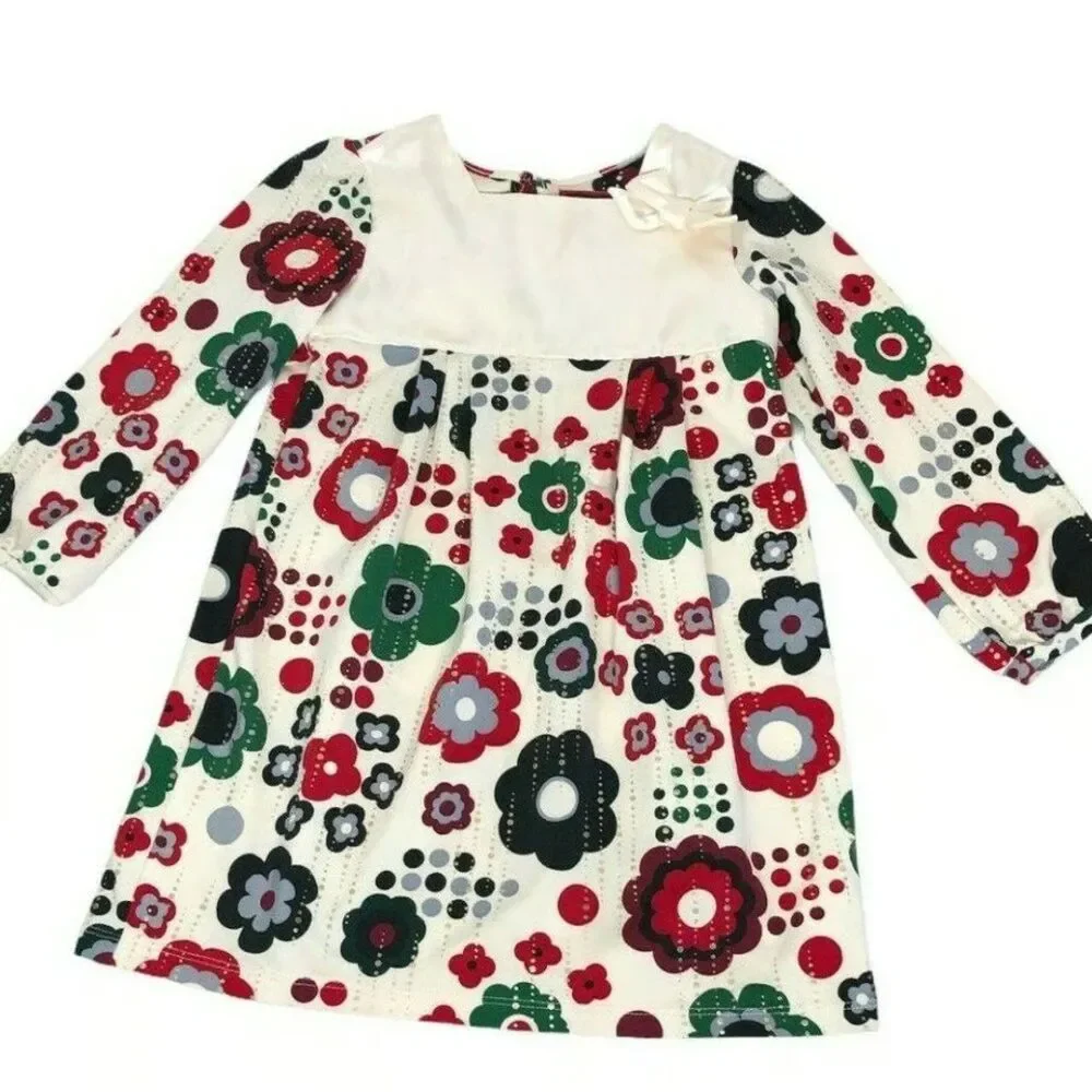 Toddler girl White holiday Christmas Floral silky Satin material dress size 18M
