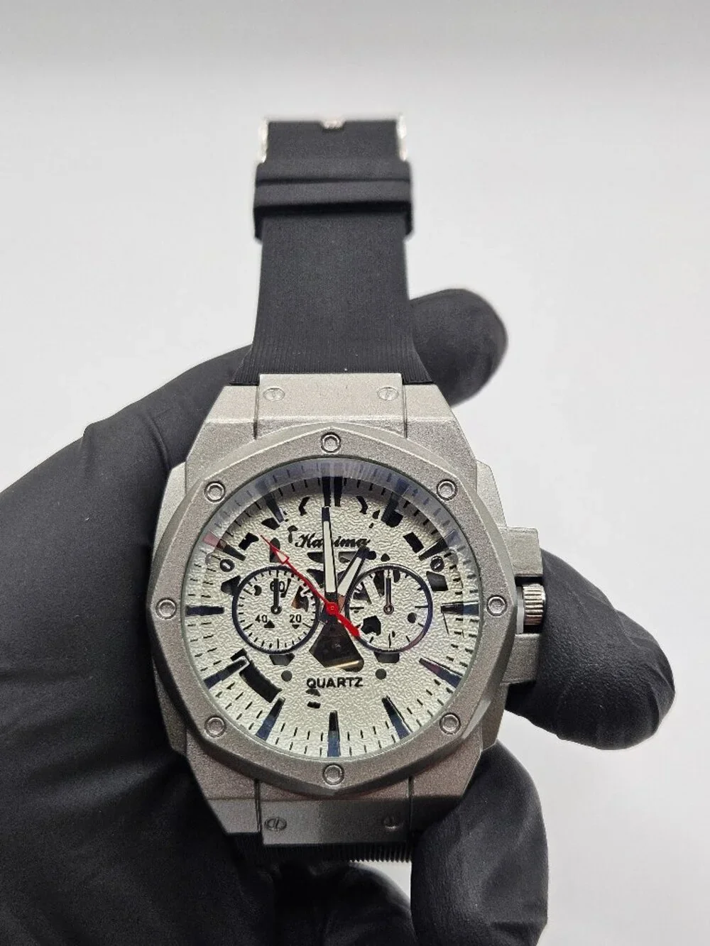 Kadima Octagonal Quartz Sports Watch Silver Dial Black