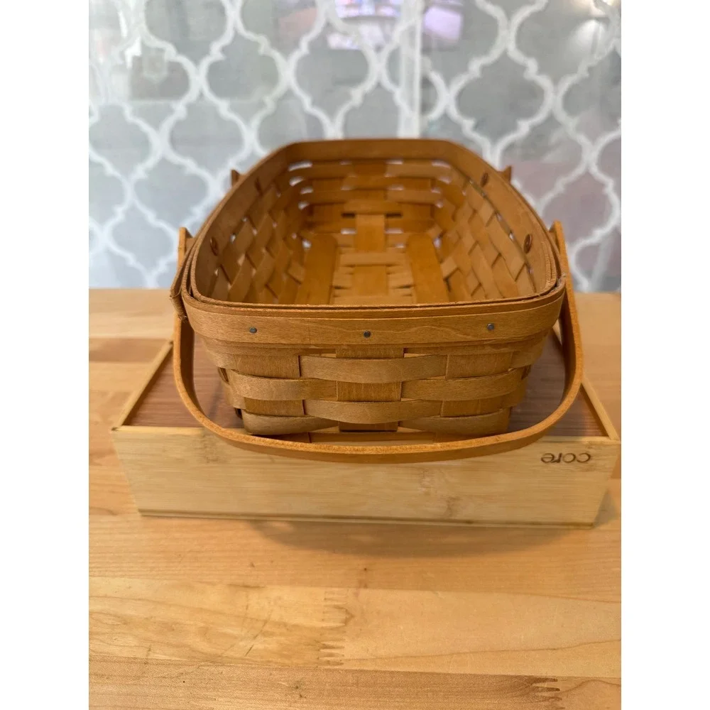 Longaberger Handmade Woven Basket Rectangular Dual Swing Handles 14x8.5 Dresden