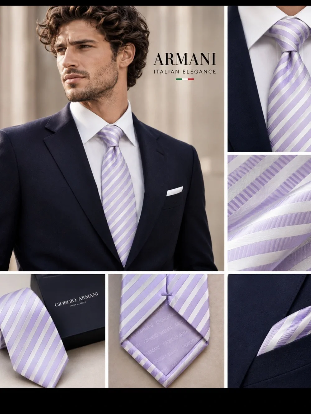 🔥 ARMANI NEW Tie Lavender/ White Striped SILK Made Italy Iridescent Price Firm!