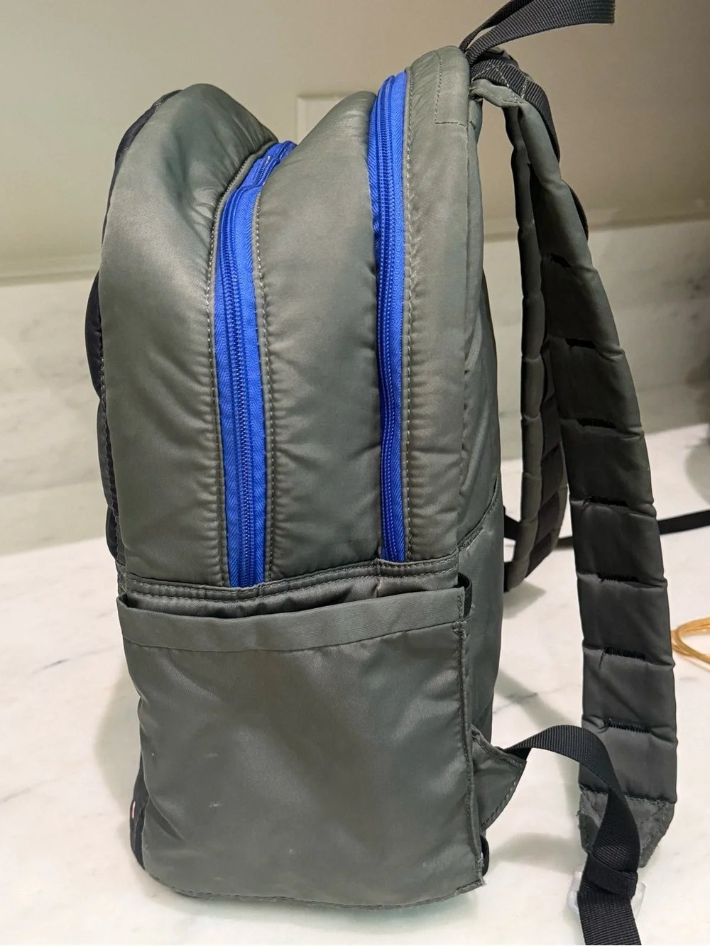 STATE Quilted Black & Green Backpack with Blue Accents