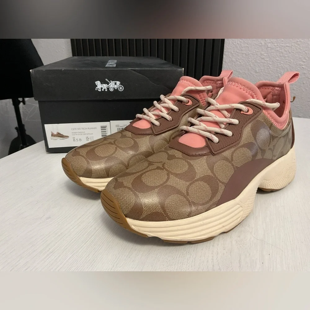 Coach Women's Tan and Pink Sneakers