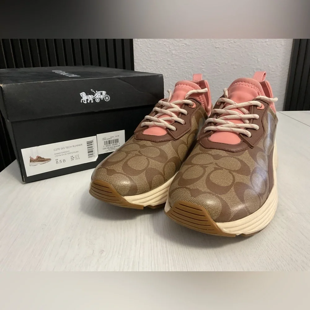 Coach Women's Tan and Pink Sneakers