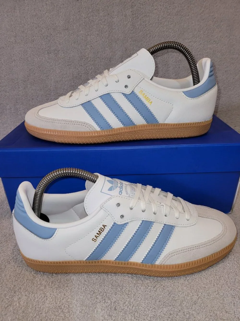 Adidas Samba OG Big Kid's Size 7 White Ash Blue Tan Gum Sneakers JQ2832 (#2329)