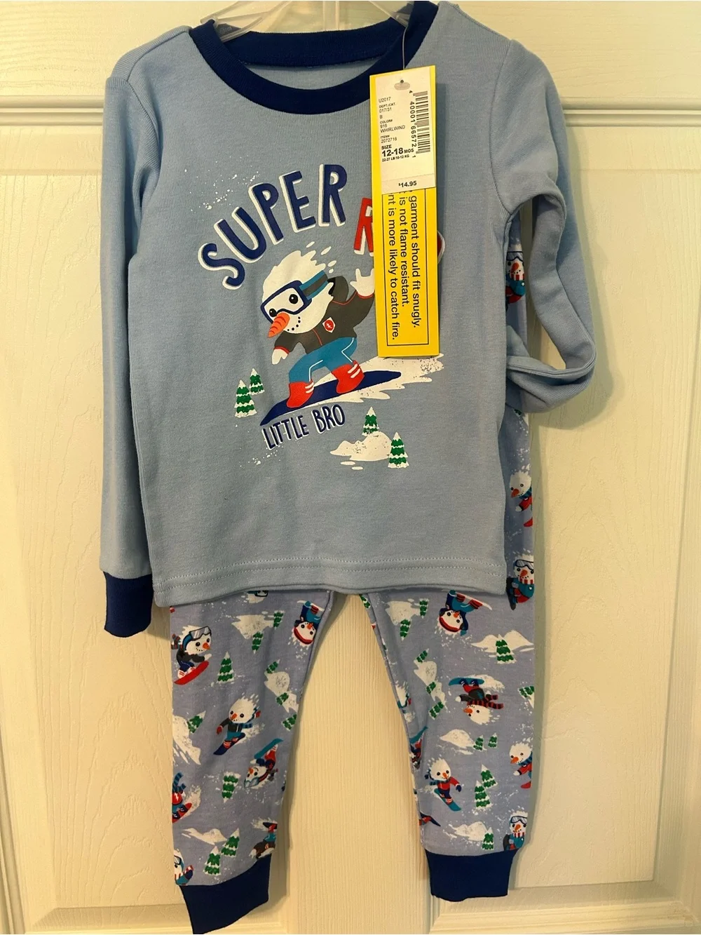 NWT!Infant Boys 2-PieceChildren's Place Light Blue 'Super Little Bro' Pajama Set