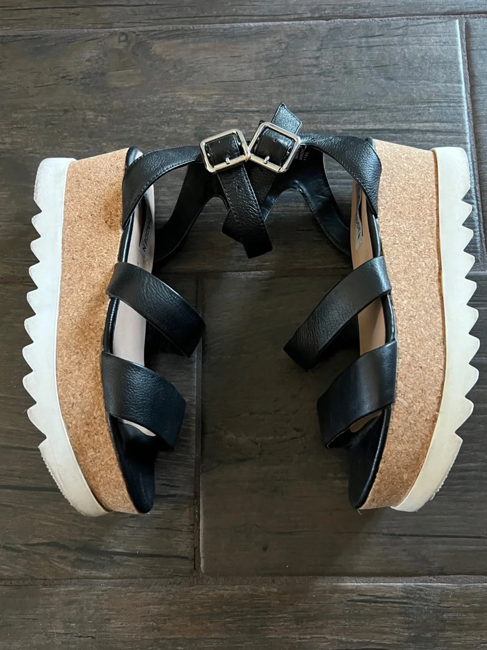 Steve Madden Black Kirsten Cork Platform Wedge Sandals
