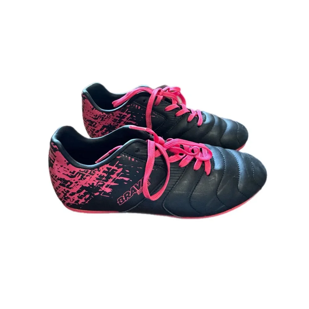 Brava Soccer Cleats Girls Size 5D Black‎ Pink Excellent Splatter Athletic Shoes
