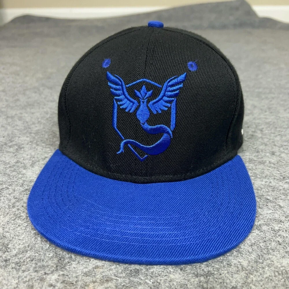 Pokemon Go Hat Cap Snap‎ Back Black Blue Embroidered Gamer Mens Team Mystic