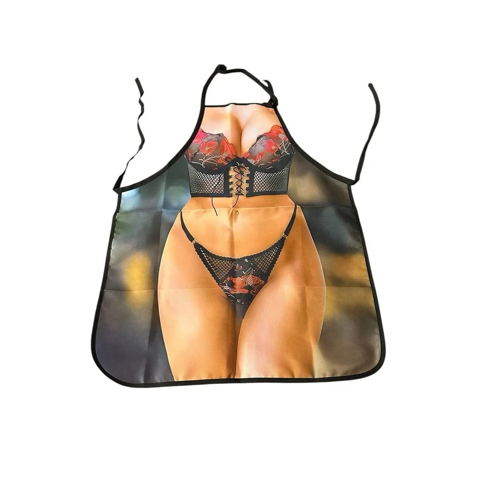 NEW novelty adult ONE SIZE apron full coverage funny‎ SEXY WIFE RED AND BLACK
