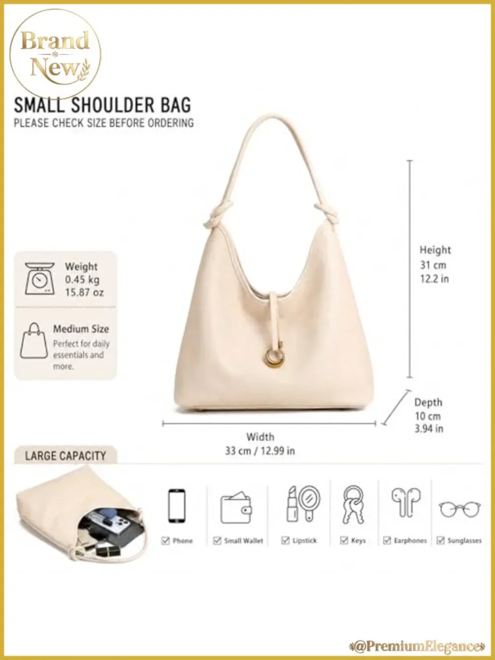 Vegan PU Leather Hobo Tote Bag with Detachable Pouch, Shoulder Crossbody Purse
