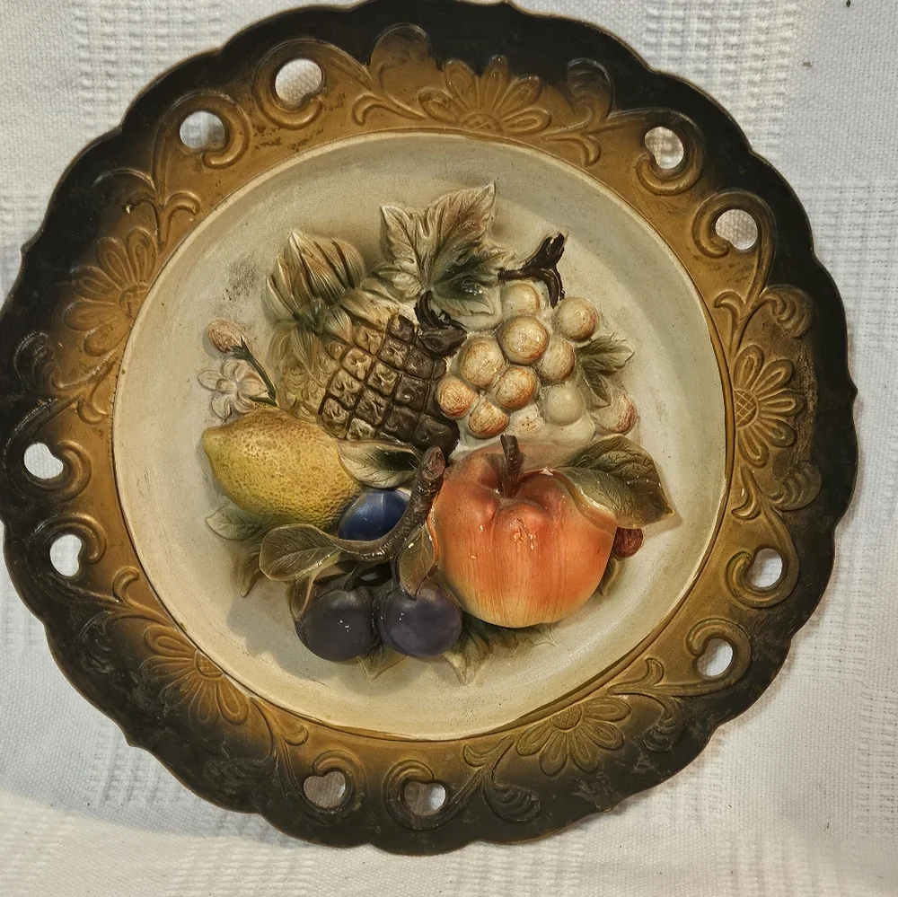 3D Napcoware C-7092 Colorful Fruit Pattern 1960's Collector Plate 10