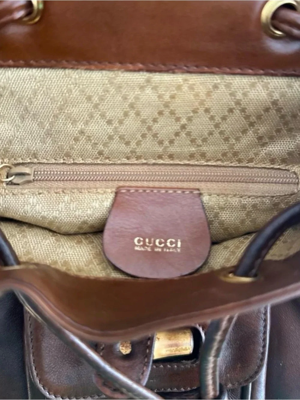 Gucci Cognac/Brown Leather Bamboo Mini Backpack