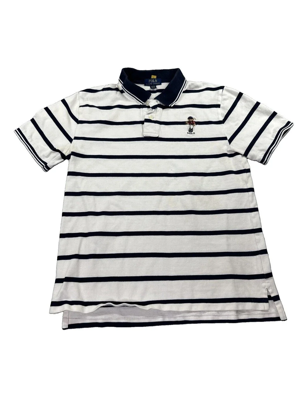 Polo Ralph Lauren Bear Polo Boys XL 18/20 White Stripe Shirt Graphic Classic