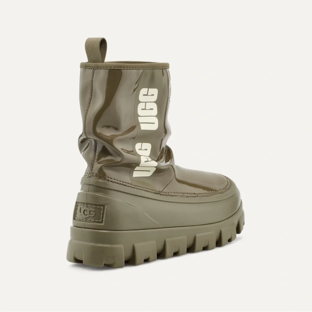 NWOB Ugg Classic Mini Rain Boots Waterproof Logo Wool Lined Army Green Size 7