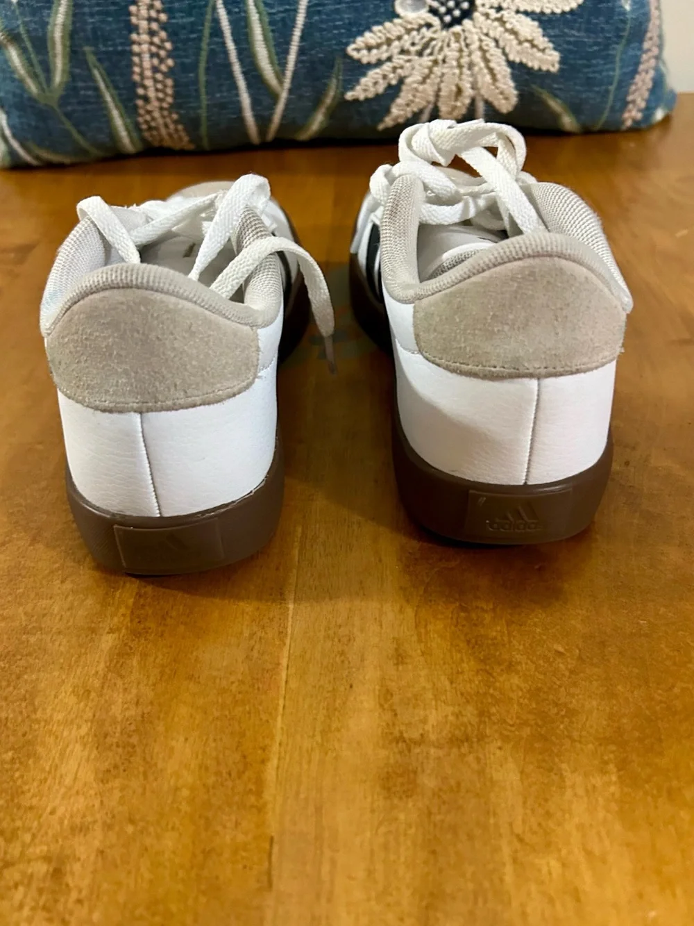 adidas Kids White Sneakers with Black Stripes and Brown Outsole