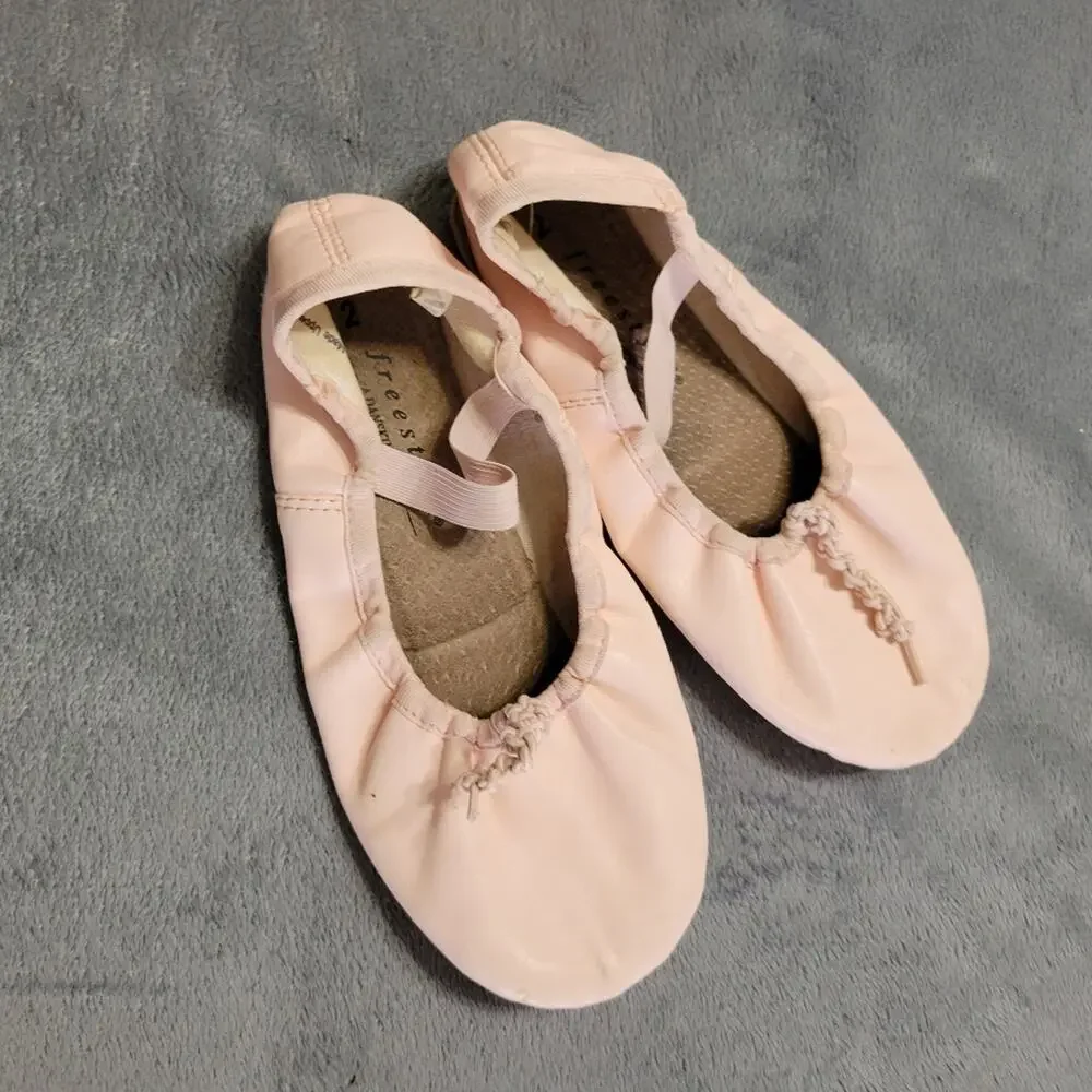 Freestyle Kids Girls Size 2‎ Pink Ballet Slipper Comfort Slip On Tie Adjustable