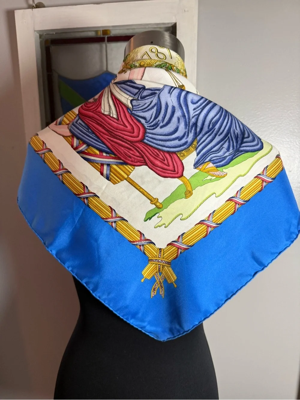 Hermès Vintage 1789 République Française Silk Carré 90 Scarf Blue/Multi
