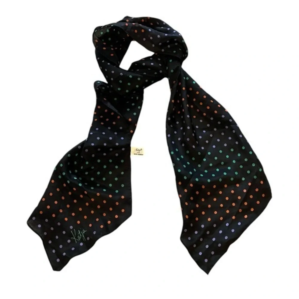 KATJA for XIIX KARAT Black/Multi Polkadot Silk Blend Japan Made Vintage Scarf