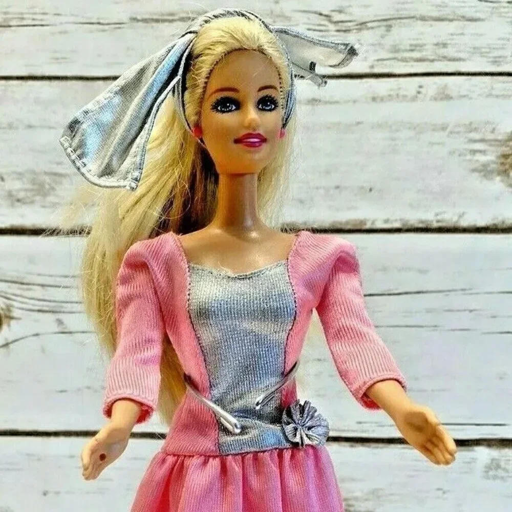MATTEL BARBIE Blonde Hair Blue Eyes Pink Gray Long Dress 12