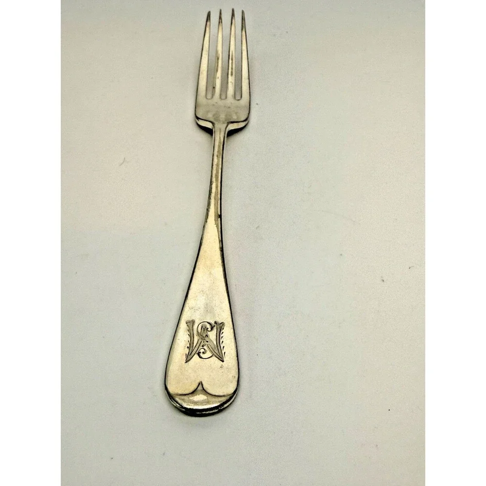 Antique MB S Electro Plated Table Dinner Fork Engraved Script Monogram M Vtg