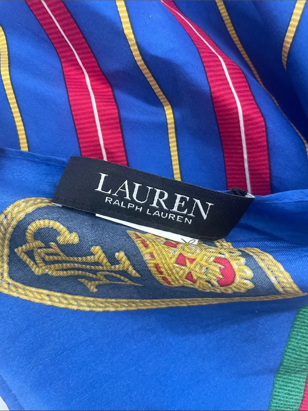 Ralph Lauren Blue Silk Scarf with Red and Green Diagonal Stripes Unisex fasho