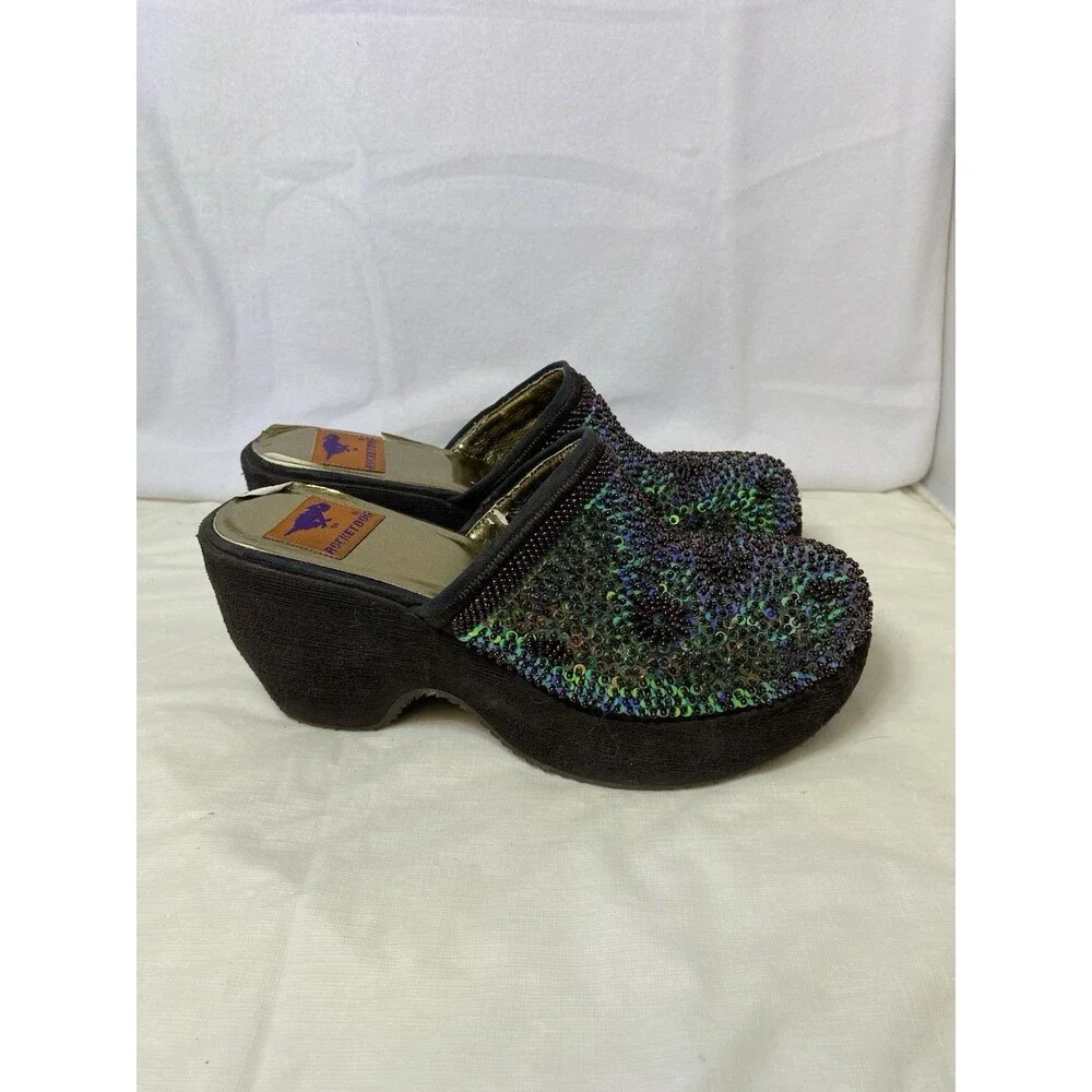 Rocket dog Women's Brown Iridescent Sequined Beaded Platform High Heels Size 9M