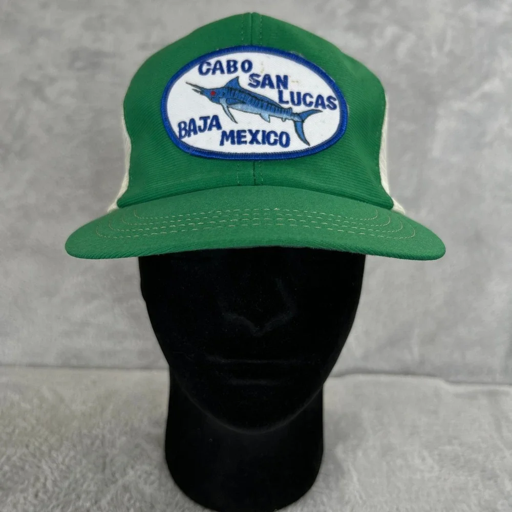 Vintage Cabo San Lucas Marlin Trucker Hat Green Mexico Fishing Mesh Snapback