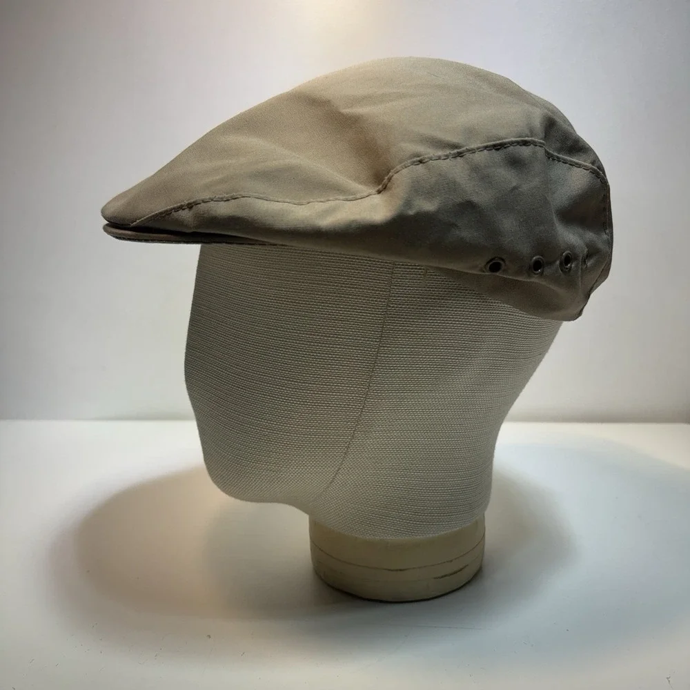 Eddie Bauer Newsboy Golf Cabby Hat Cap Tan USA Union Made Plaid Lining Size L