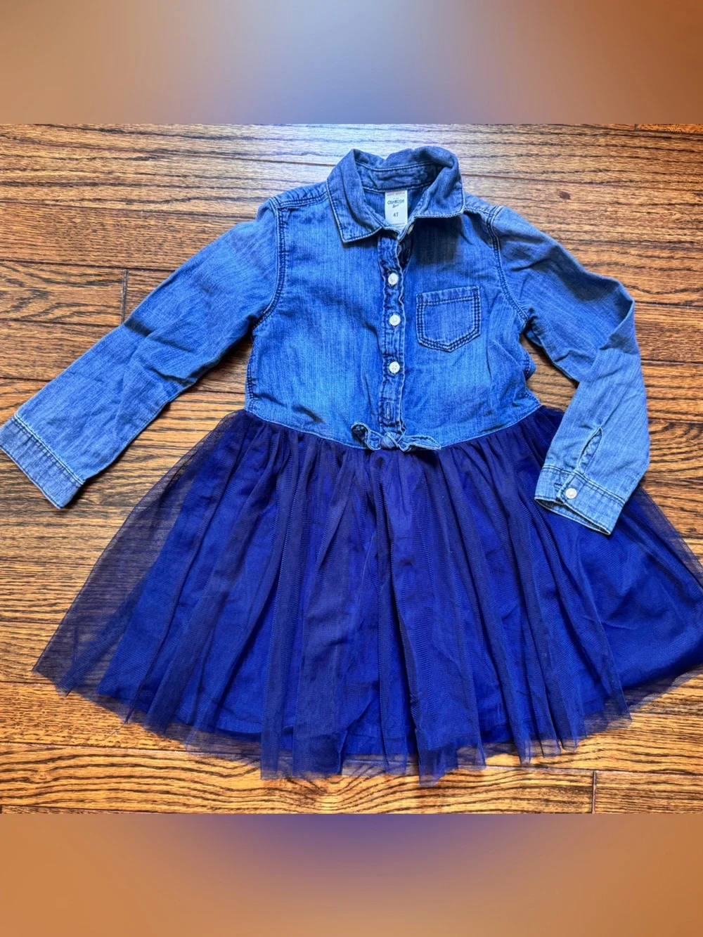 OshKosh B'gosh Denim Button-Down Dress with Navy Tulle Skirt