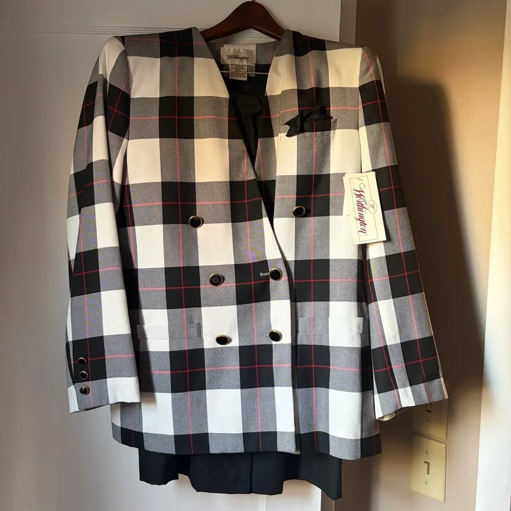 NWT Worthington 80s/90s Vintage Plaid Double-Breasted Skirt Suit Set 12 Career