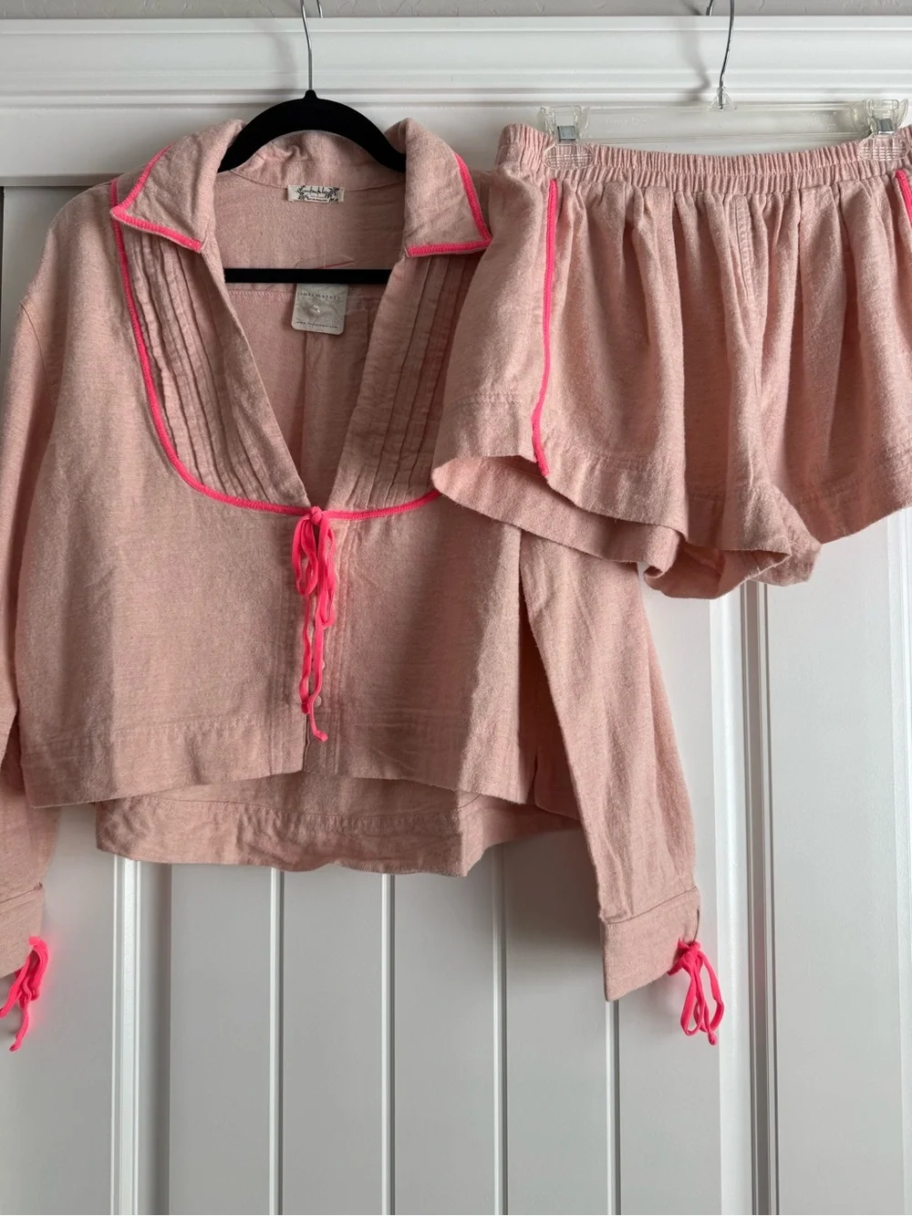 Free People Close to Home Flannel Set Neon Peach