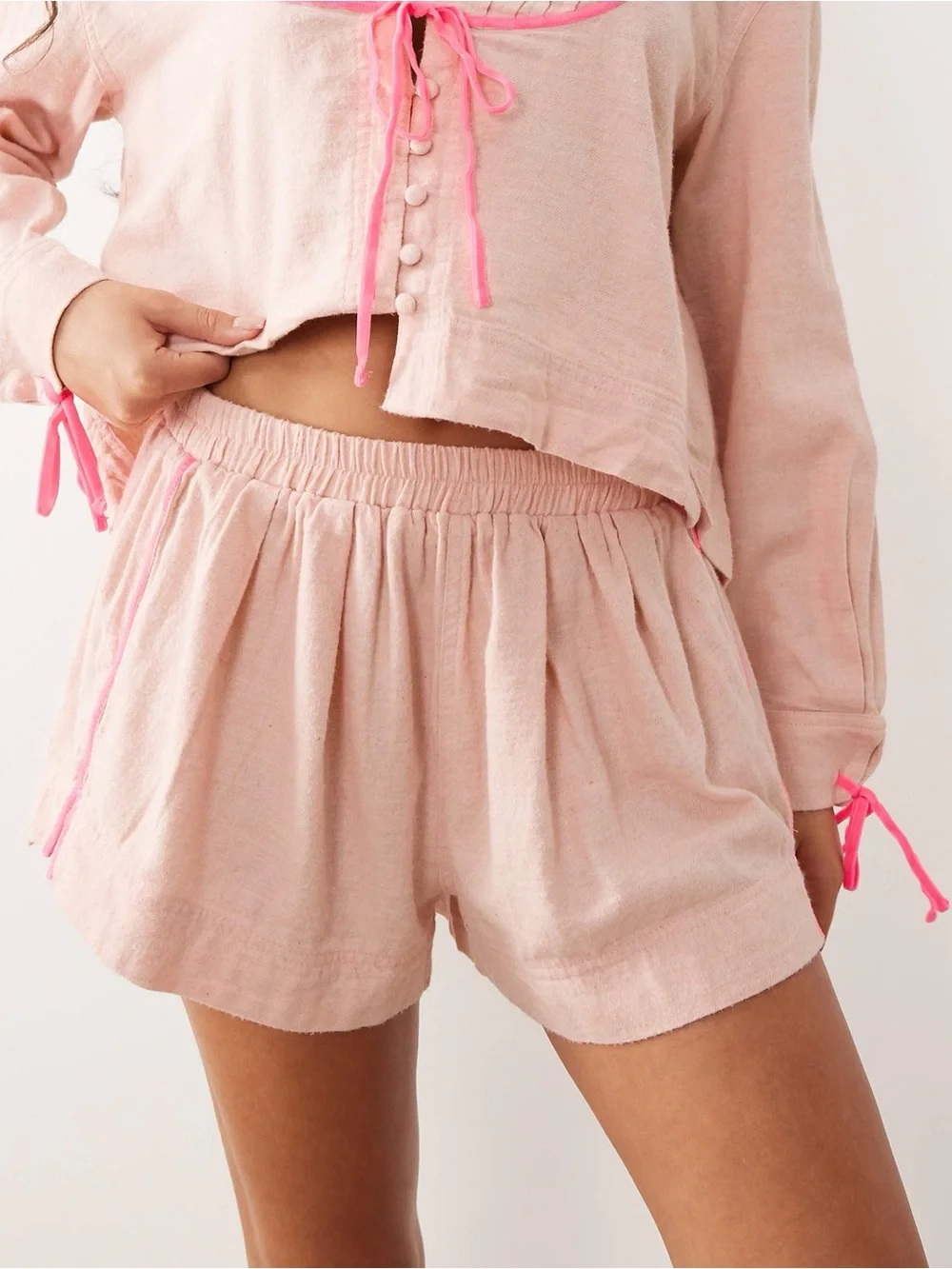 Free People Close to Home Flannel Set Neon Peach