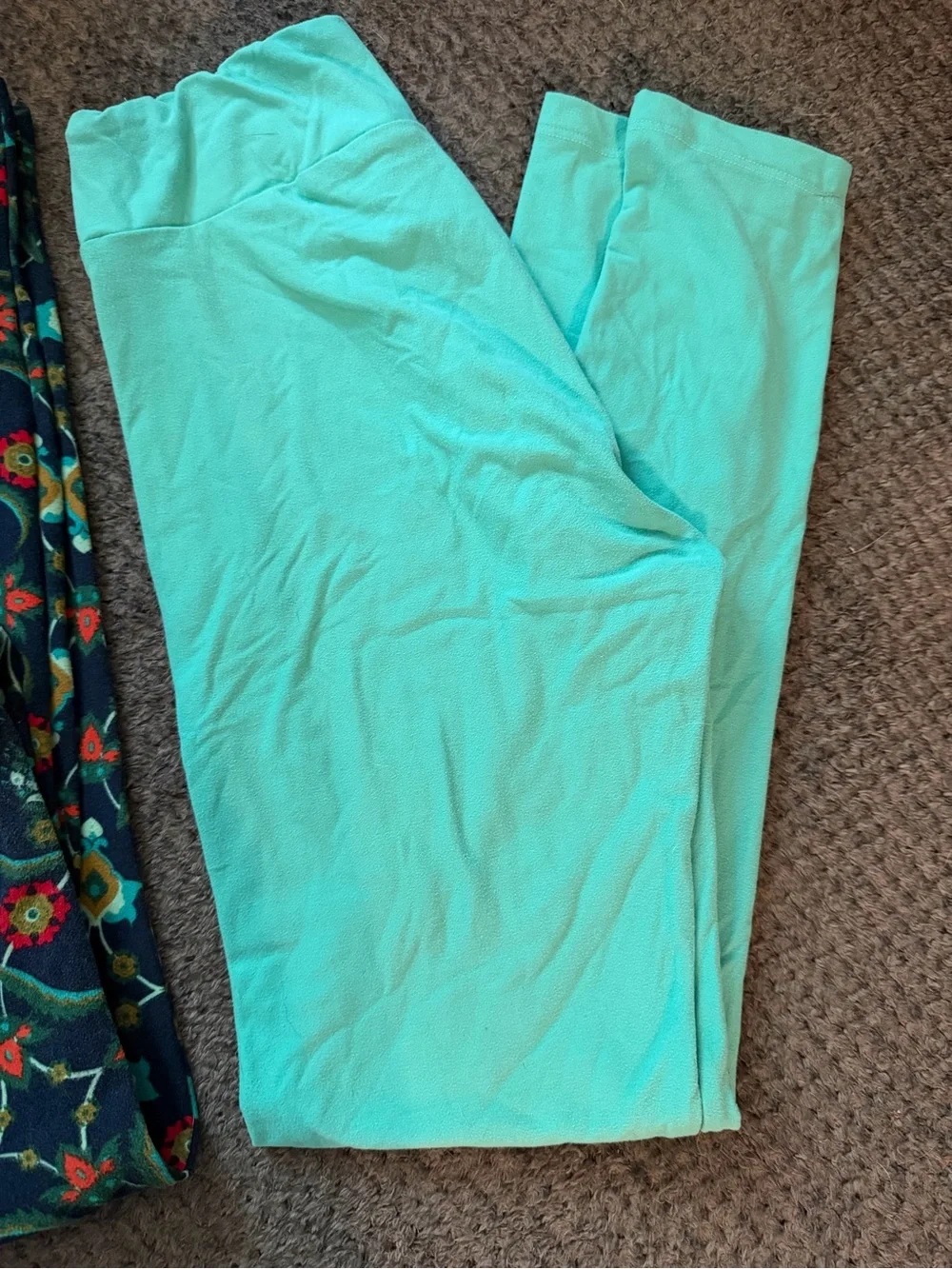 LN Women’s OS Turquoise Green Matching Print Leggings - Comfortable Everyday