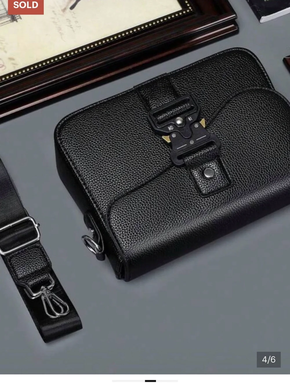 Black Leather Crossbody Bag for Men - Classic Minimal Design