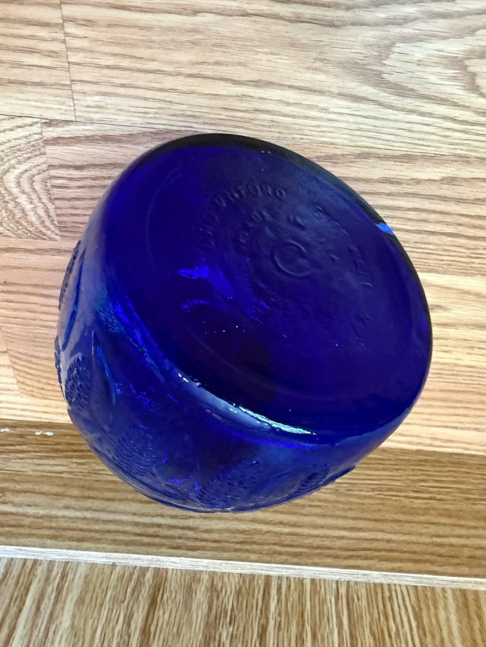 Vintage Italian Cobalt Blue Glass Canister, Embossed Grapevine Jar, Swing lid