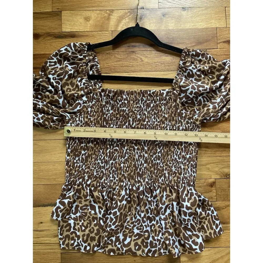 Lilly Pulitzer Leopard Demi Long Puff Sleeve Smocked Top Size M Preppy Coquette